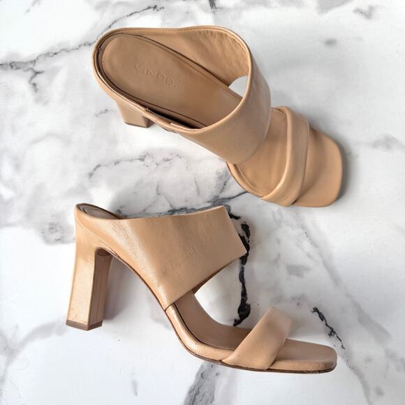Vince Shoes - Vince Quinn Leather High Heel Mule Sandals in Cappuccino Size 9